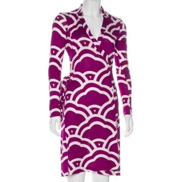 Diane Von Furstenberg Silk Wrap Dress New Jeanne Two Vintage Purple Size 12 DVF - Picture 1 of 16